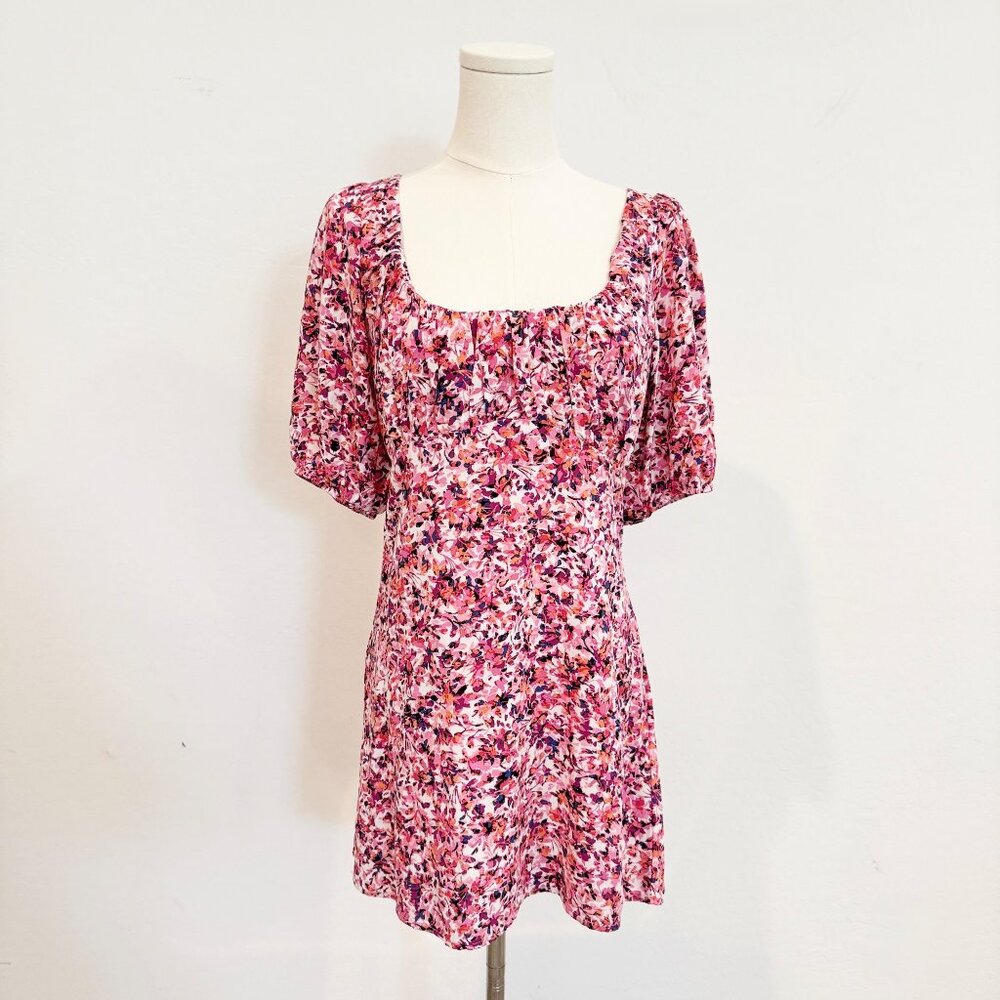 NWT Stillwater Women's Pink Puff Sleeve Square‎ Neck Floral Dress Size Medium